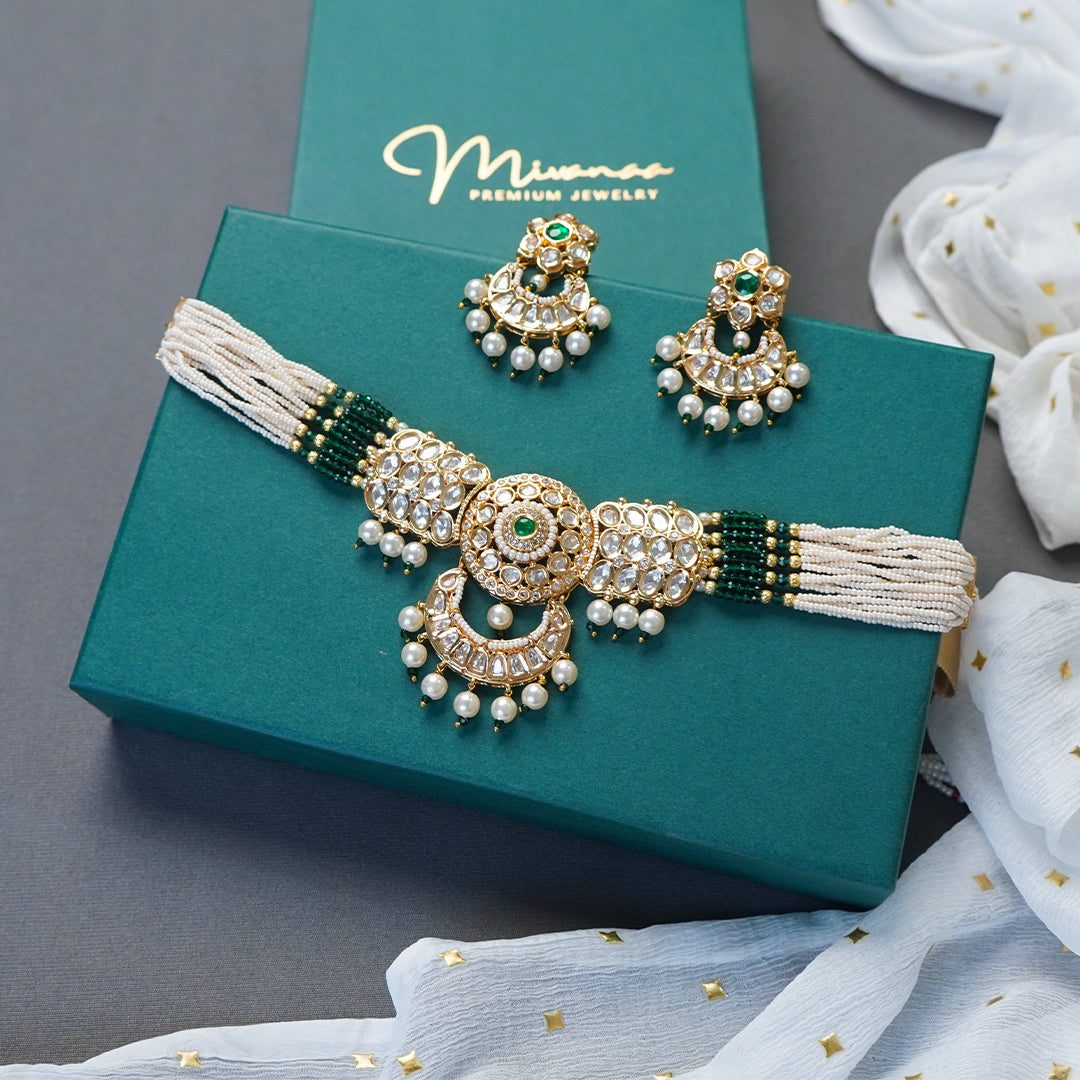 Green Emerald Polki Kundan set-Mivanaa